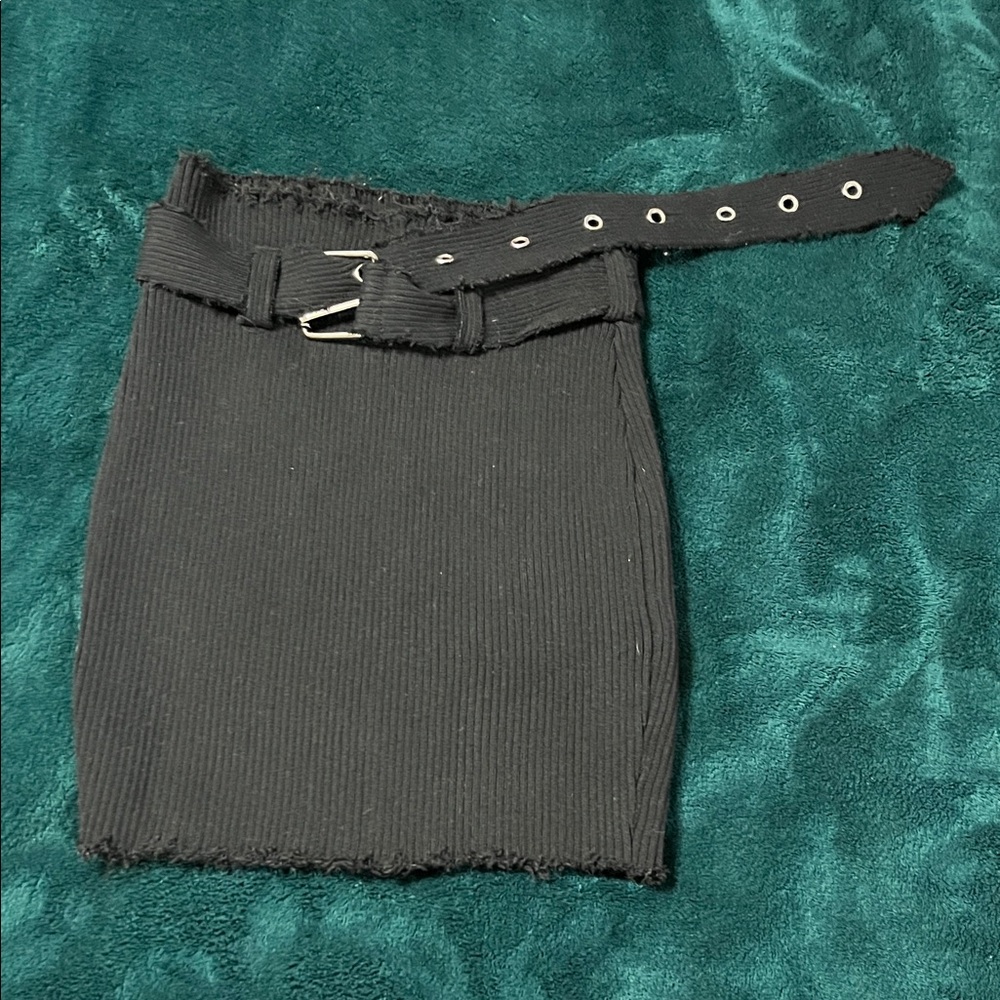 Fashion Nova Black Ribbed Pencil Skirt with Belt